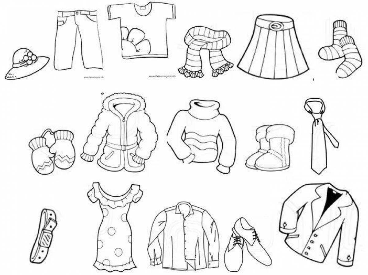 Раскраска сверкающей зимней одежды для детей 3-4 лет