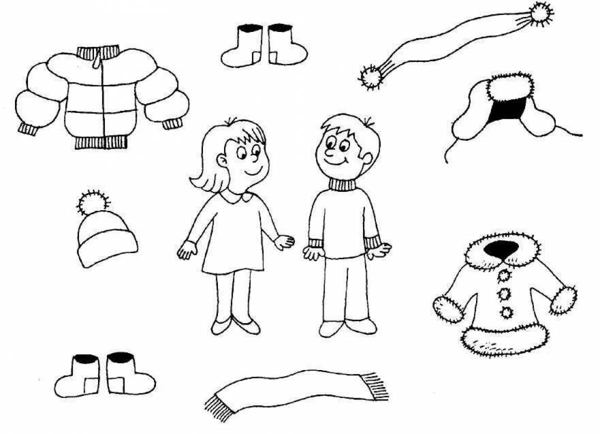 Sweet winter clothes coloring book for 3-4 year olds