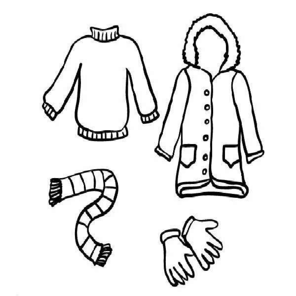 Adorable winter clothes coloring page for 3-4 year olds