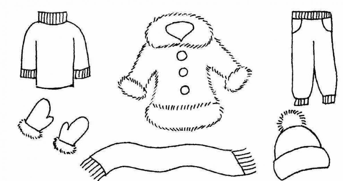 Coloring book glamor winter clothes for children 3-4 years old