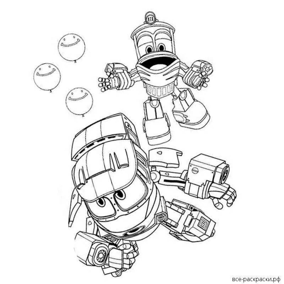 Kay's fancy robot train coloring page
