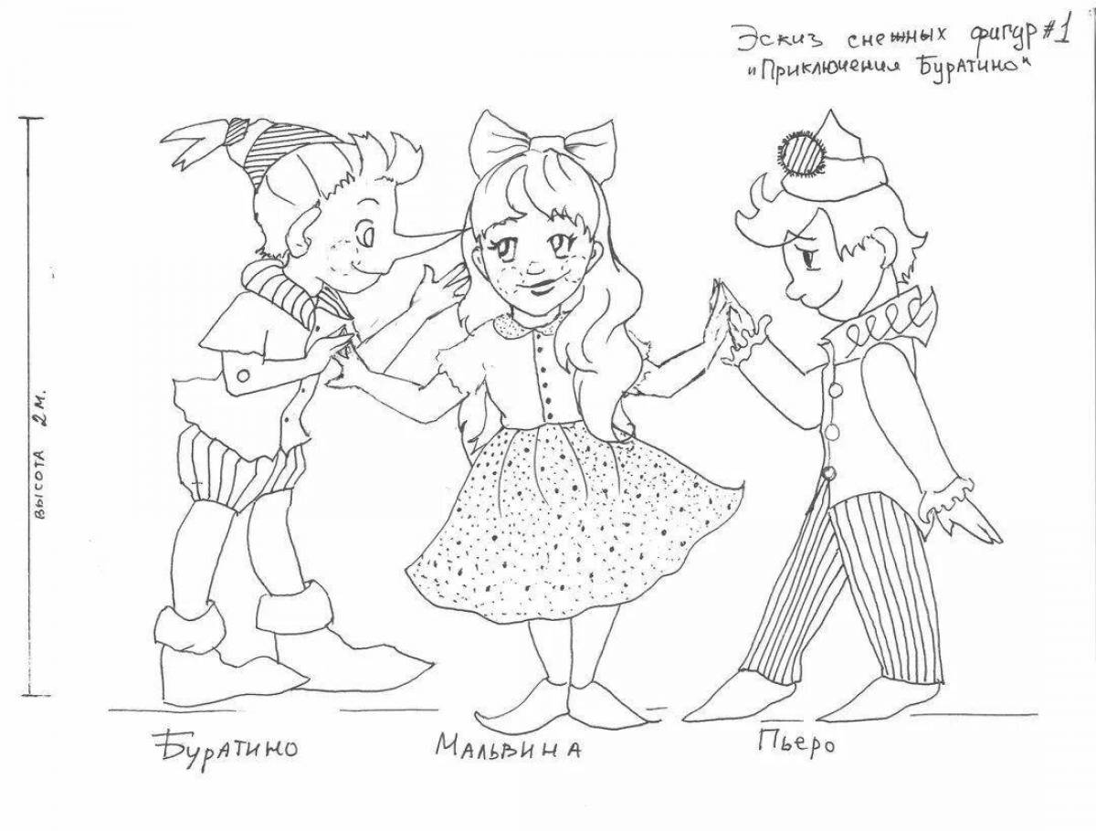 Coloring page playful pinocchio and malvina