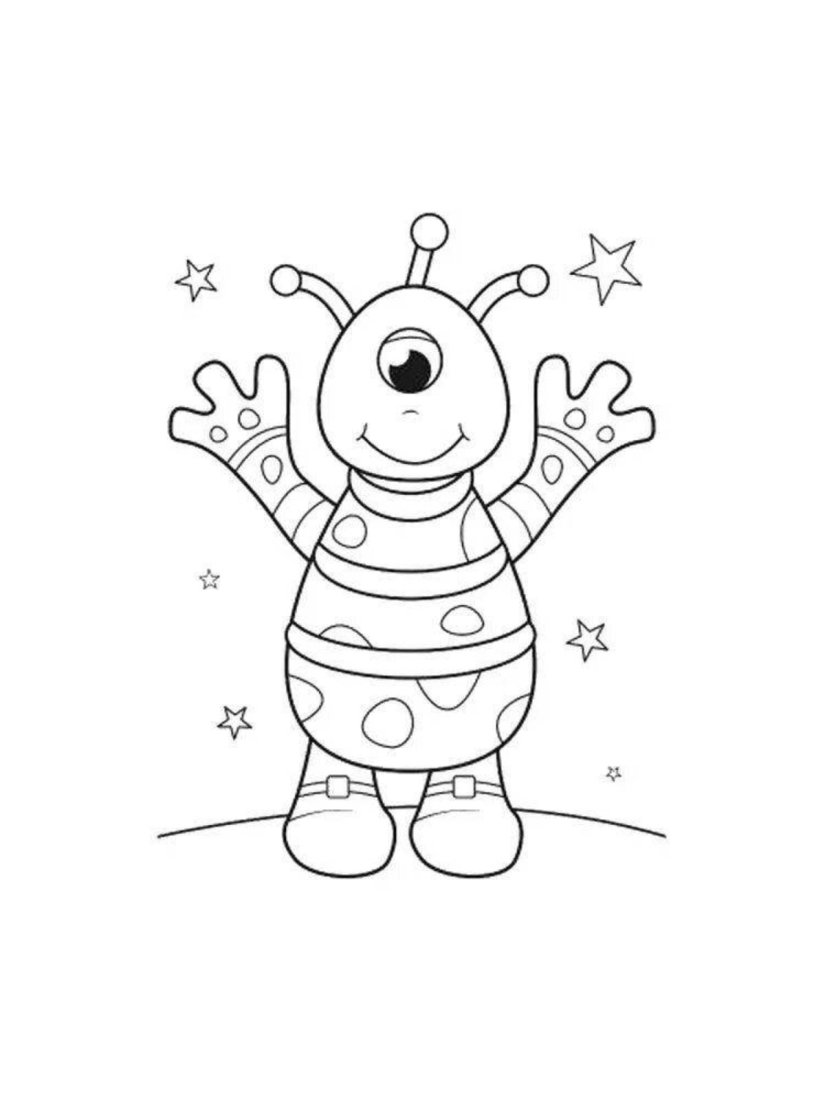 Crazy alien coloring pages for kids
