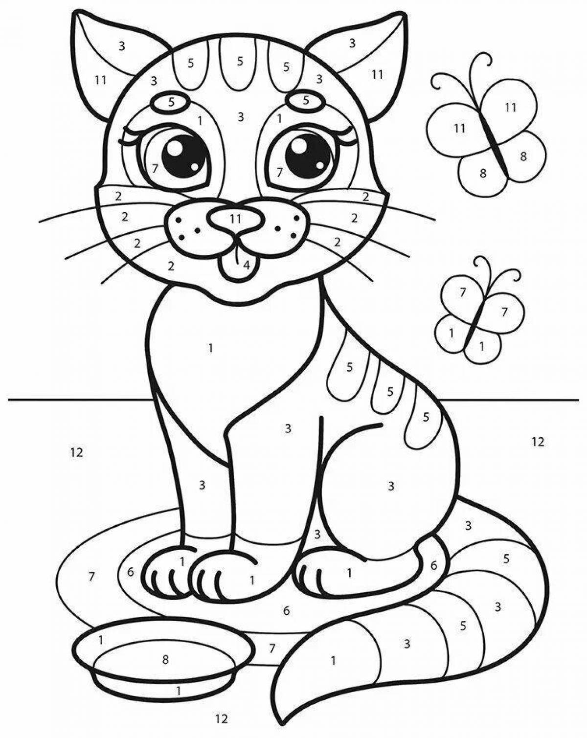 Colourful cat coloring by numbers