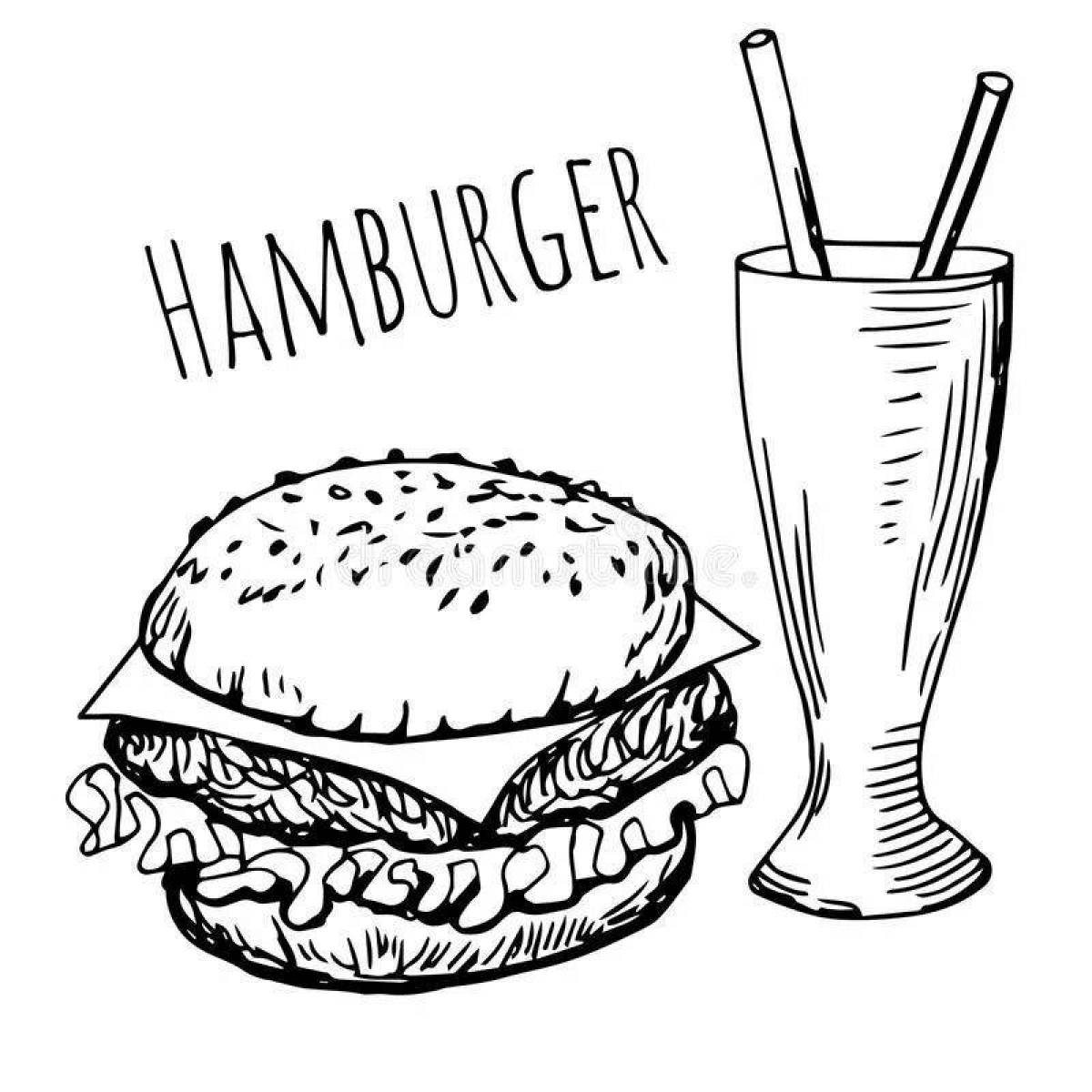 Coloring page delicious burger and french fries