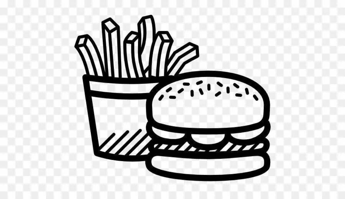 Irresistible burger and fries coloring page