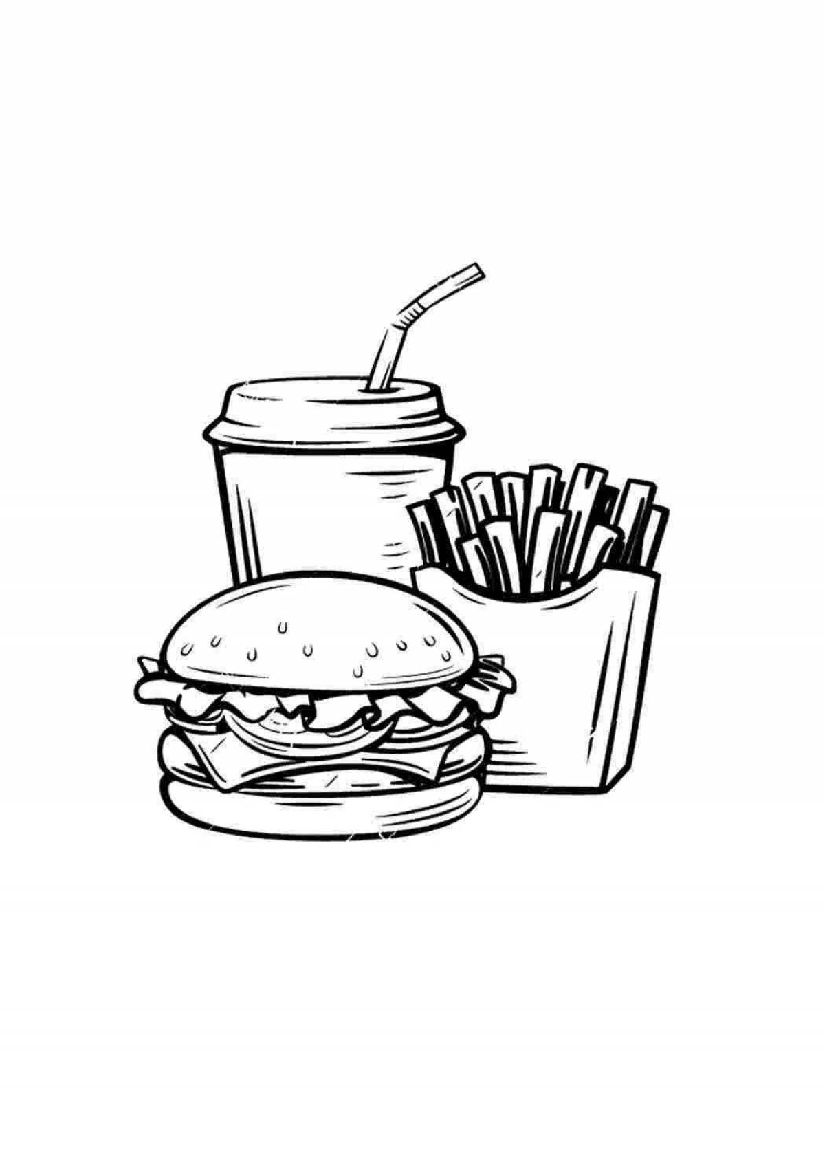Adorable burger and fries coloring page