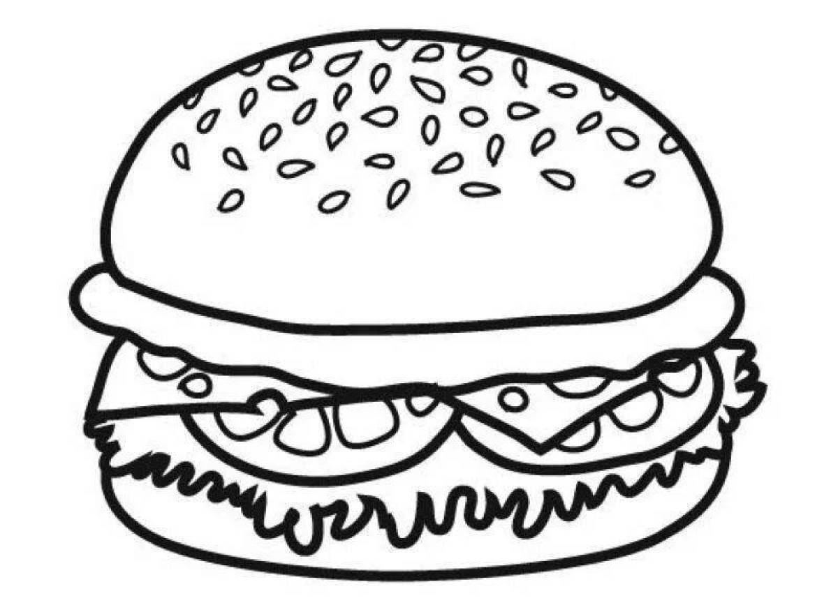 Раскраска ароматный бургер и картофель фри