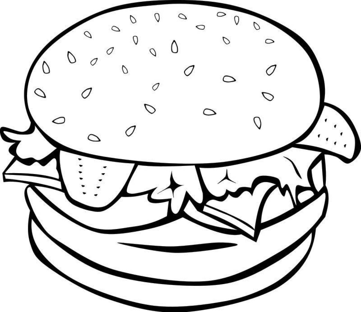 Раскраска изысканный бургер и картофель фри