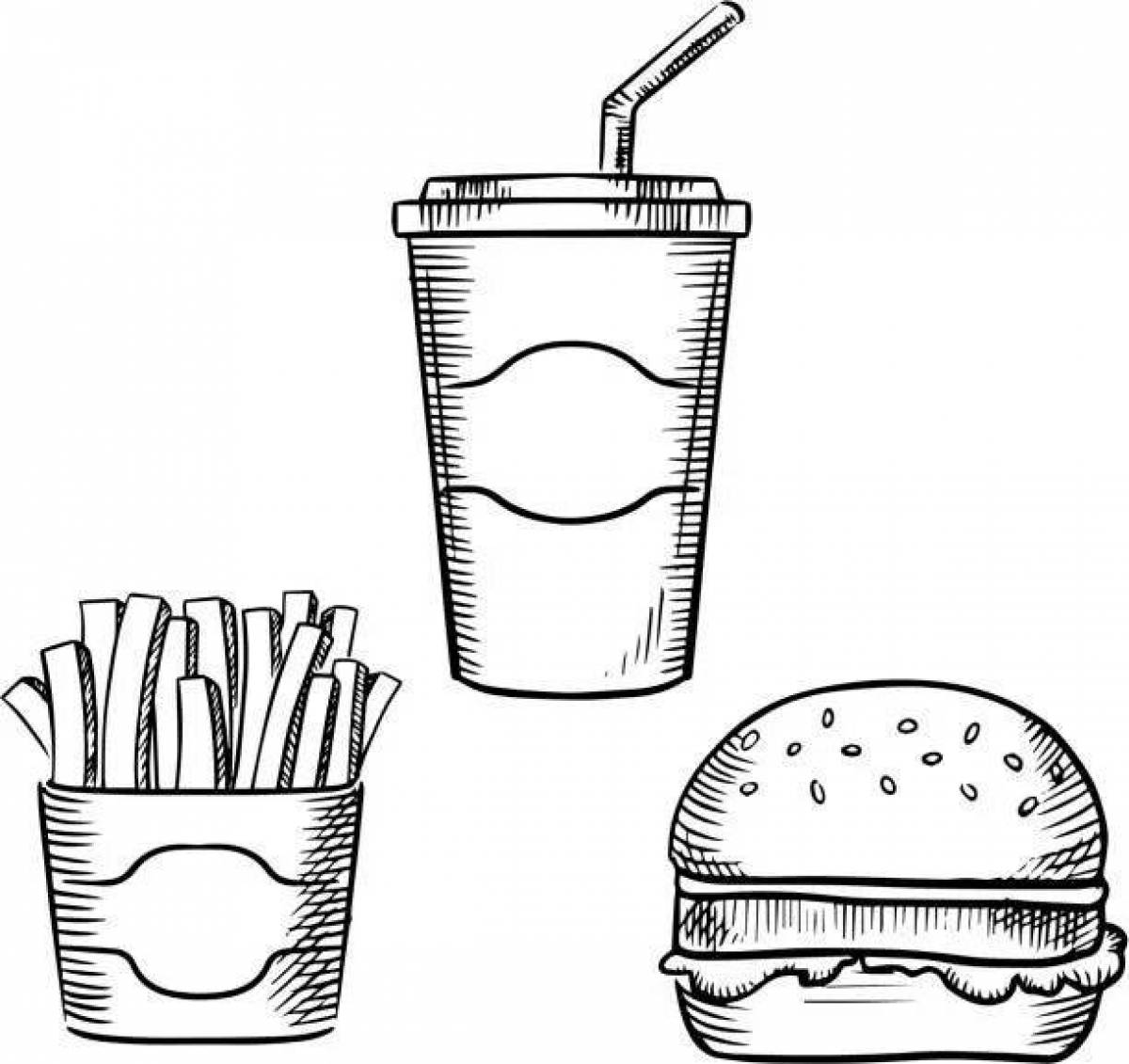 Nutritious burger and fries coloring page