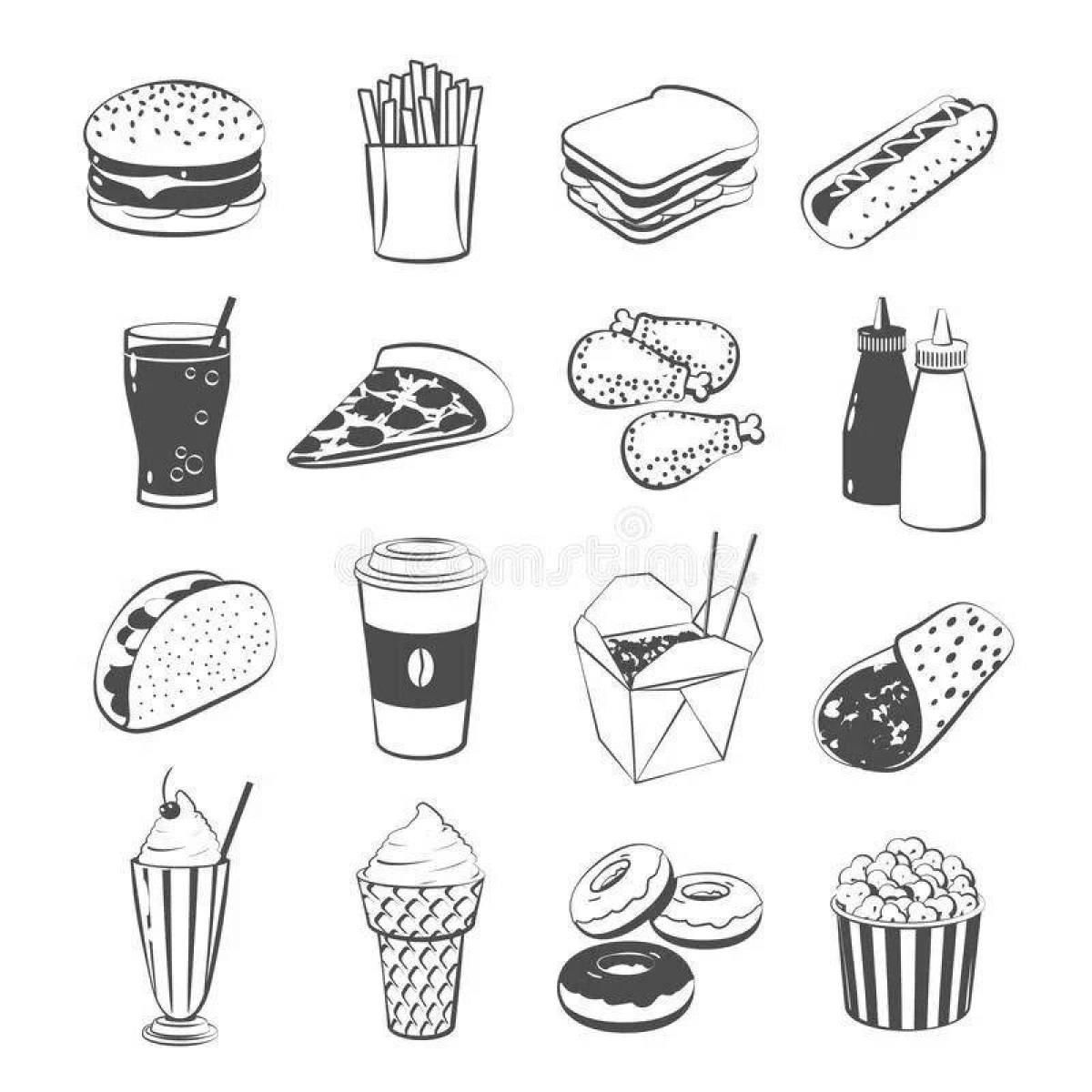 Healthy burger and fries coloring page