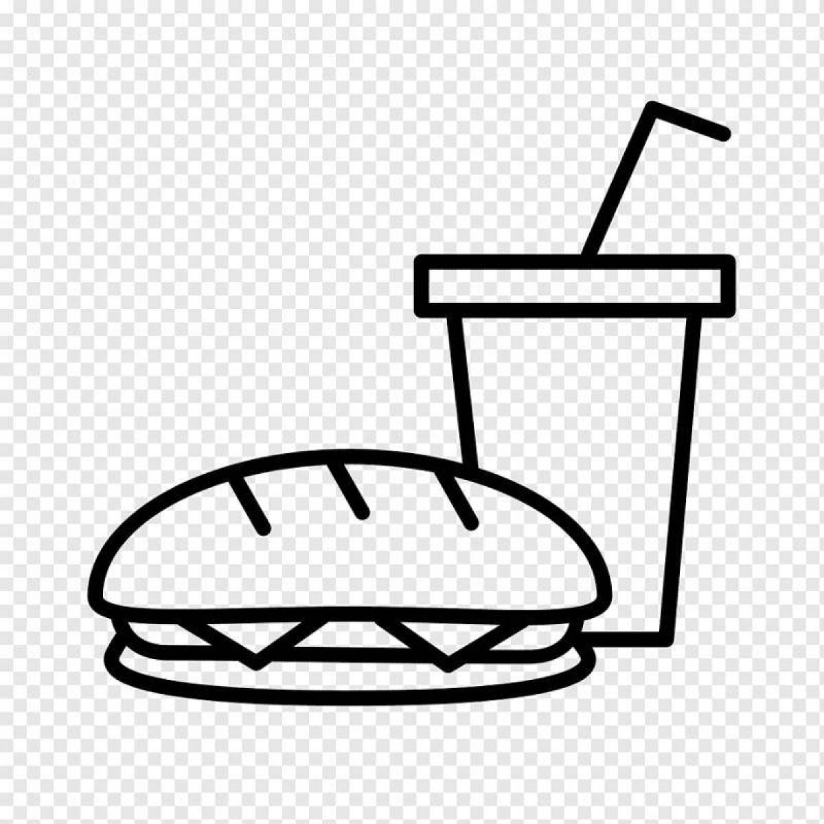 Crispy burger and fries coloring page