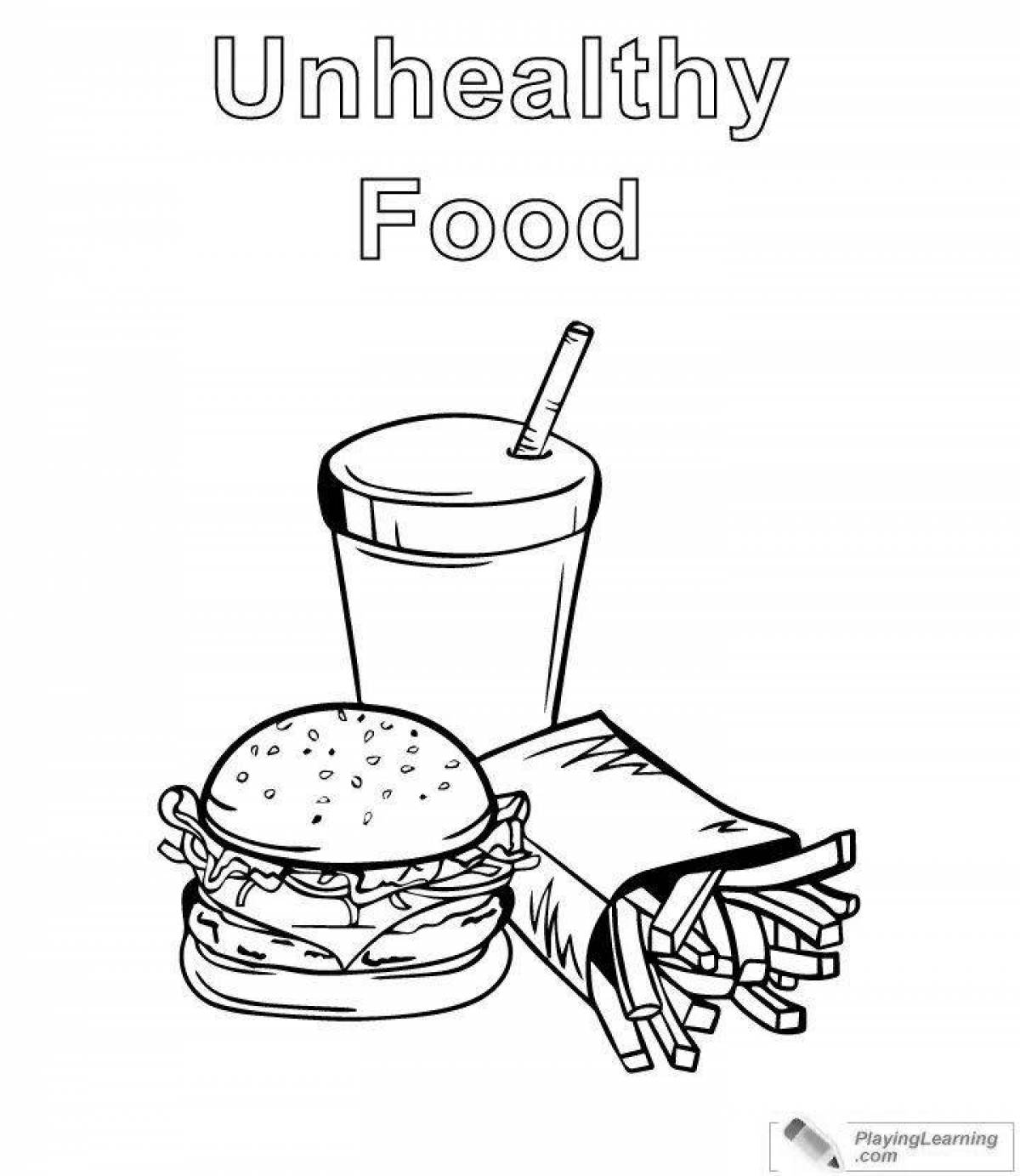 Coloring page fresh burger and french fries