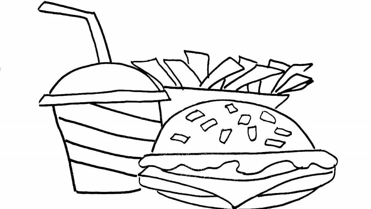Spicy burger and fries coloring page