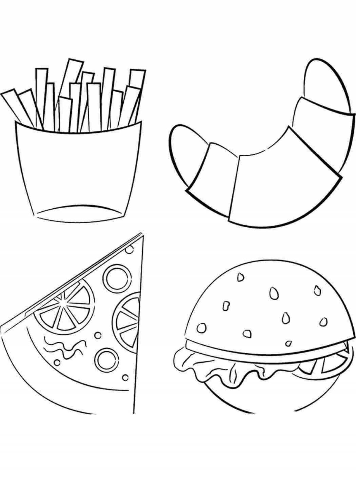 Salty burger and fries coloring page