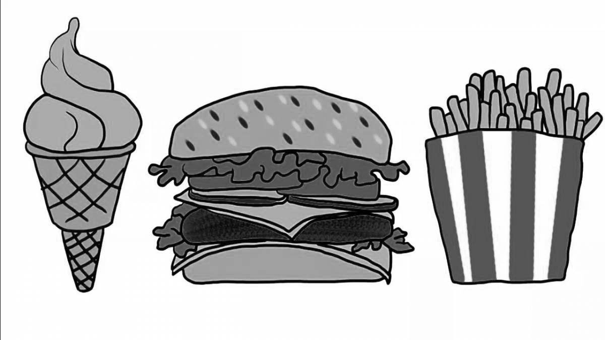 Rich burger and fries coloring page