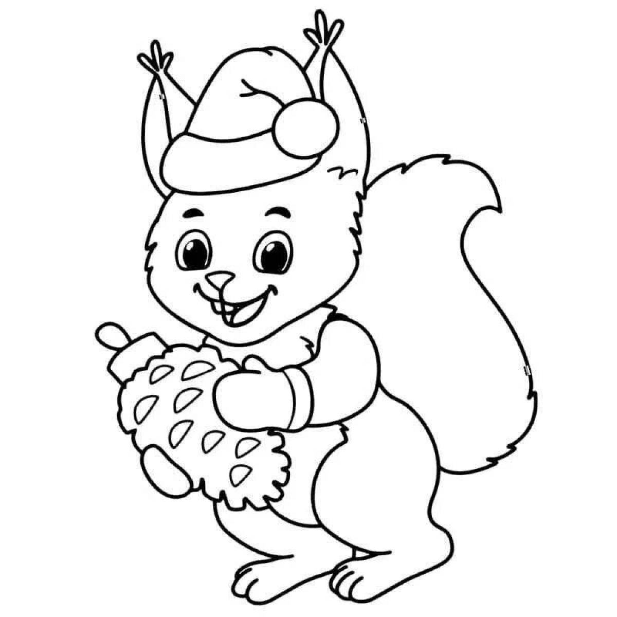 Cute squirrel coloring book for 3-4 year olds