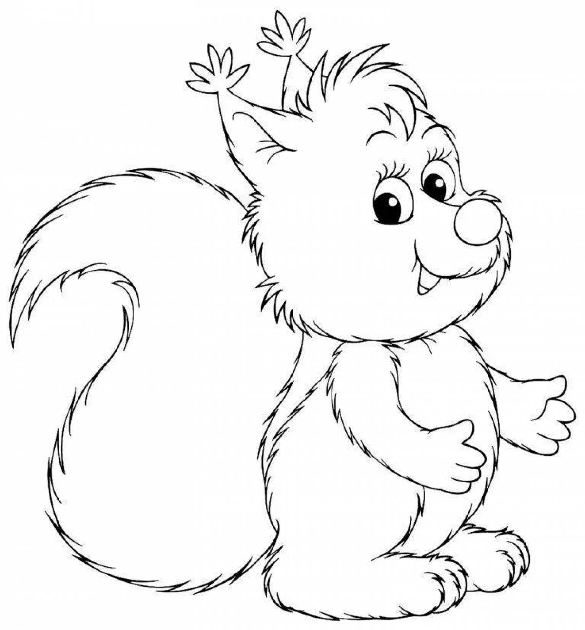 Humorous coloring book squirrel for children 3-4 years old