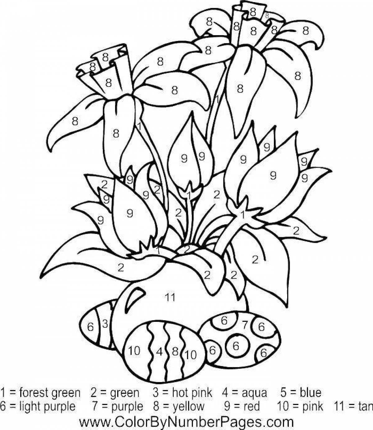 Great coloring flowers by numbers