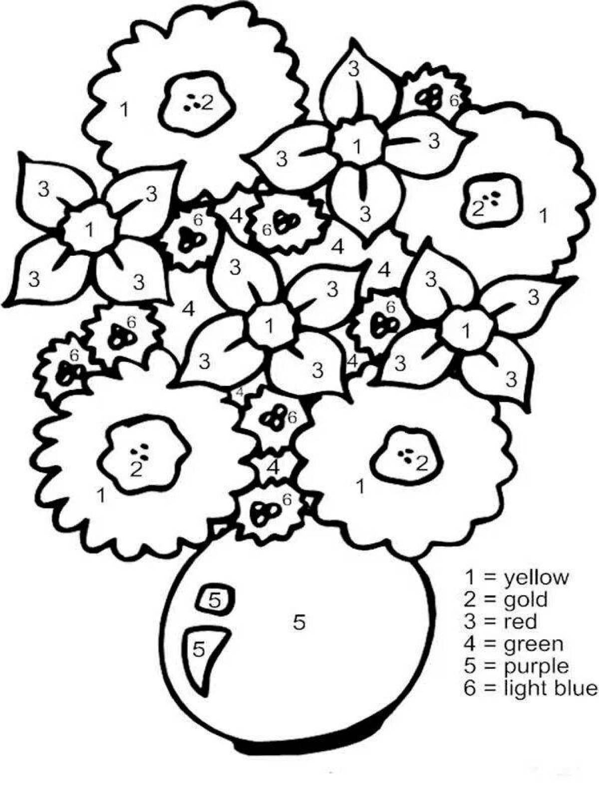 Раскраски по номерам цветы букеты (44 фото) » Рисунки для срисовки и не только
