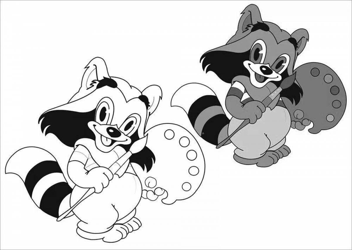 Adorable raccoon coloring page