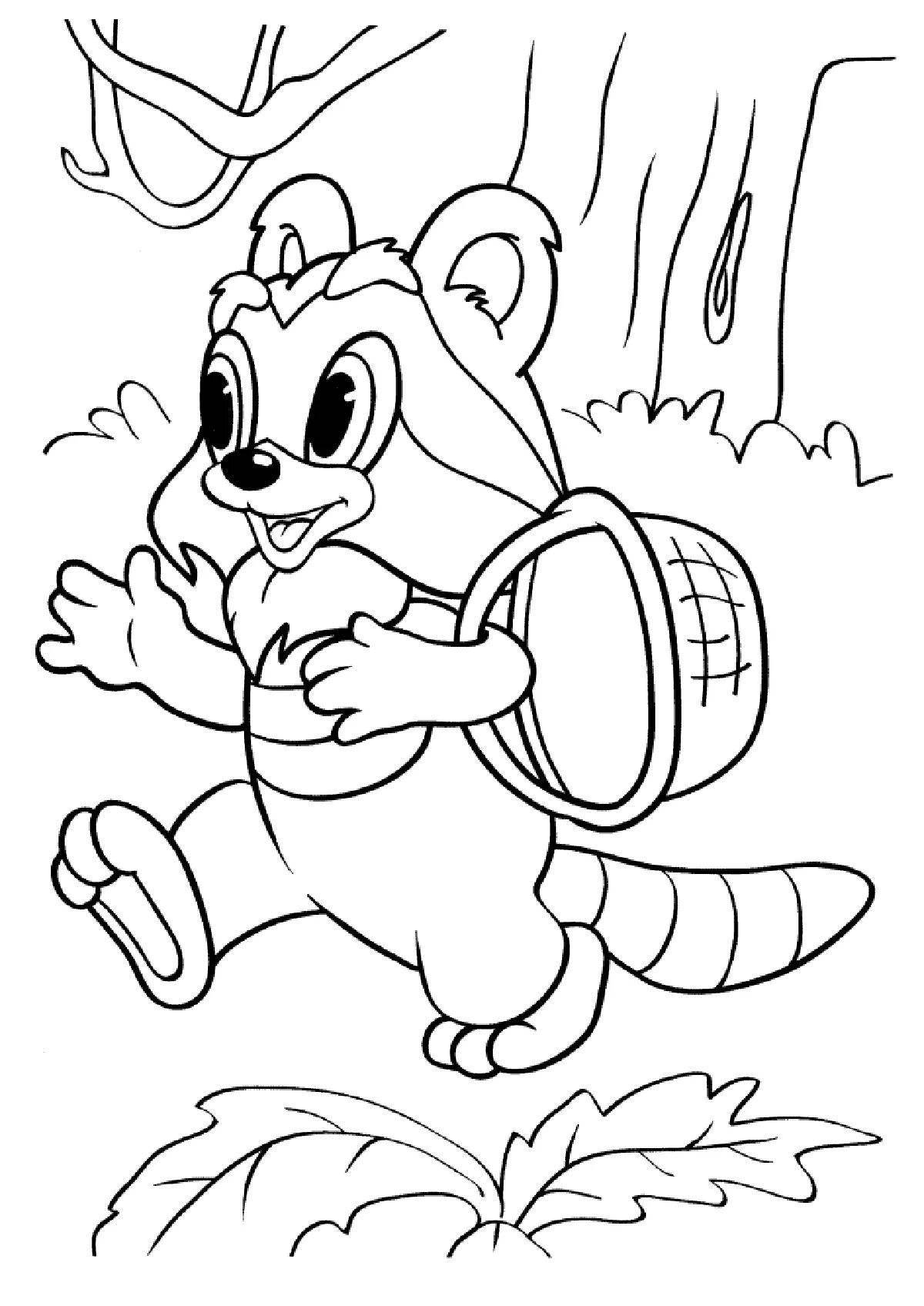 Coloring page exotic raccoon