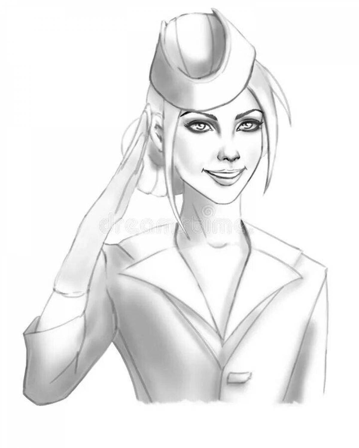 Colorful stewardess coloring page
