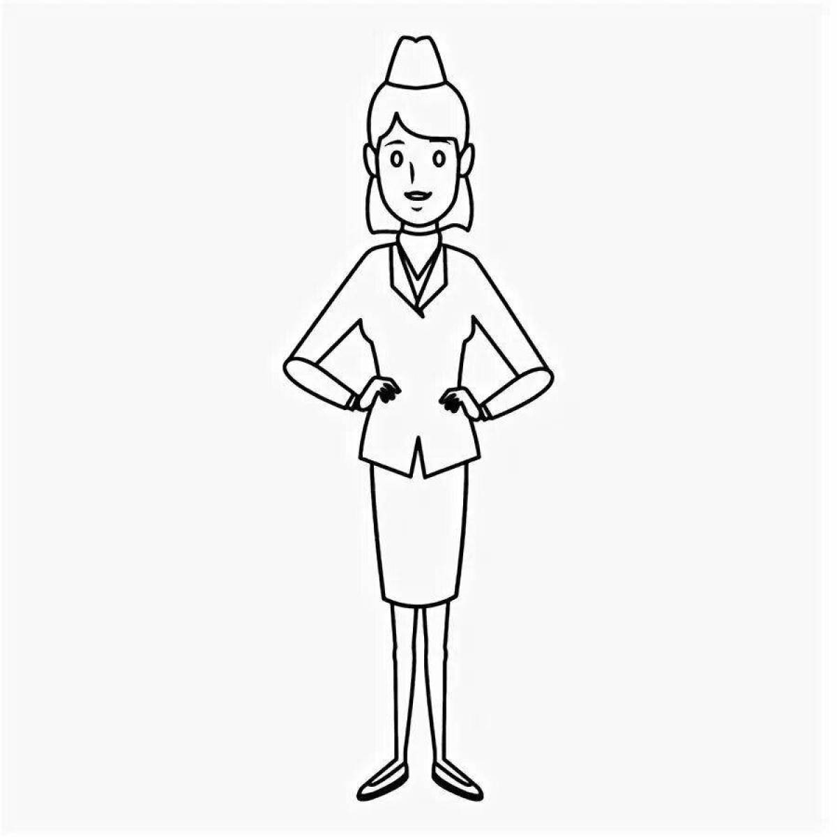 Coloring page cheerful stewardess