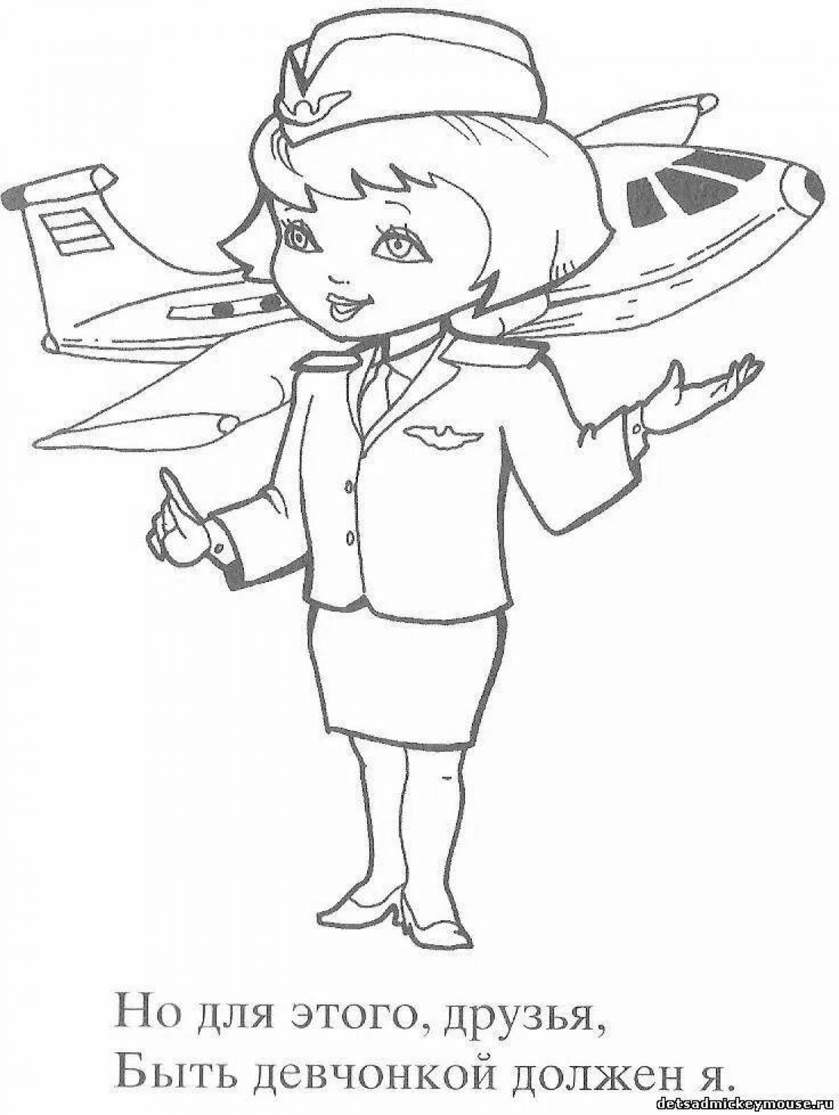 Coloring book bright stewardess