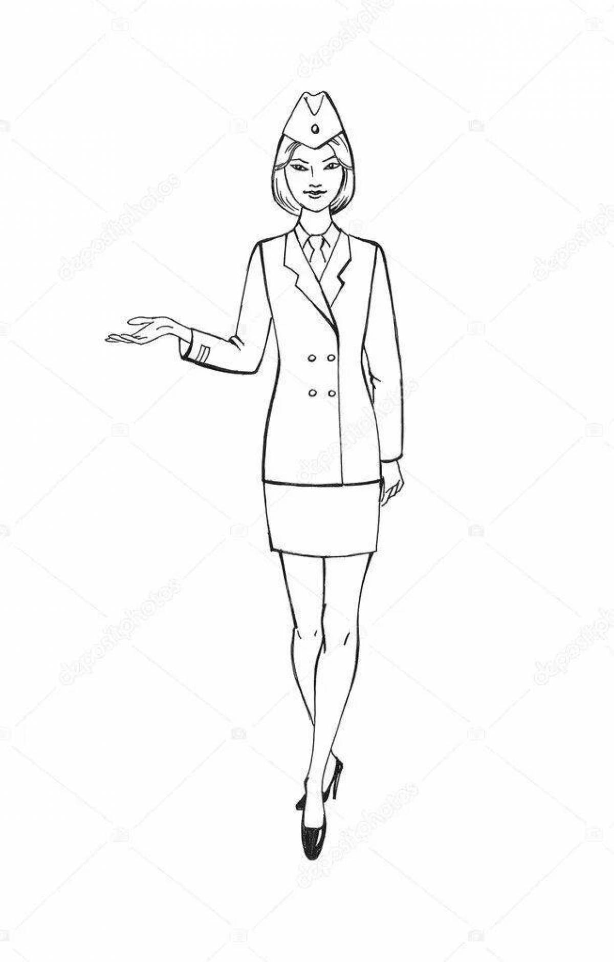 Animated stewardess coloring page