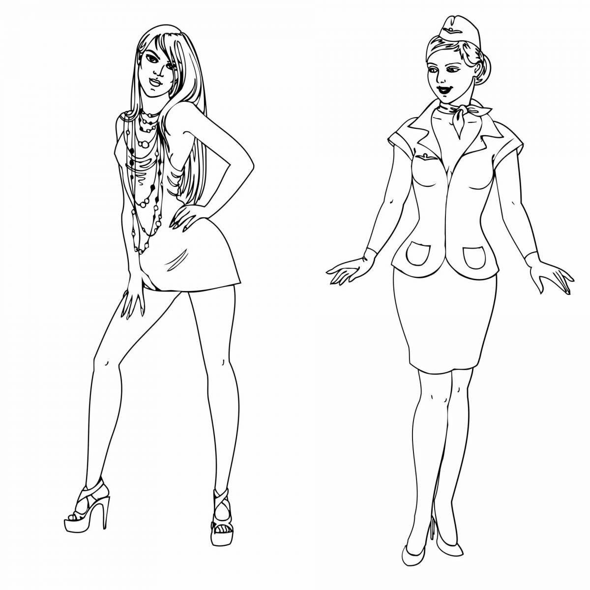 Coloring page charming stewardess