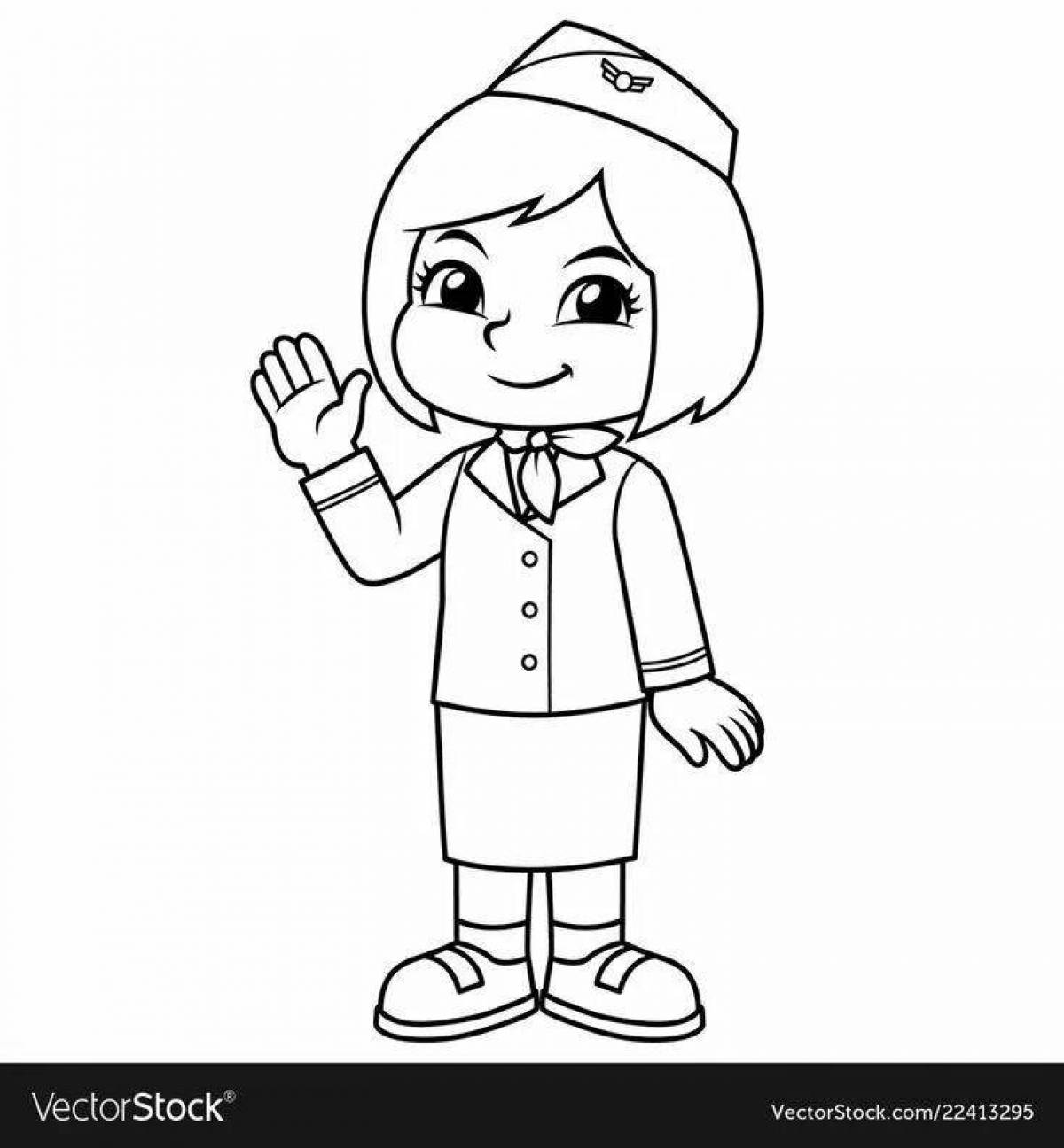 Fancy stewardess coloring page