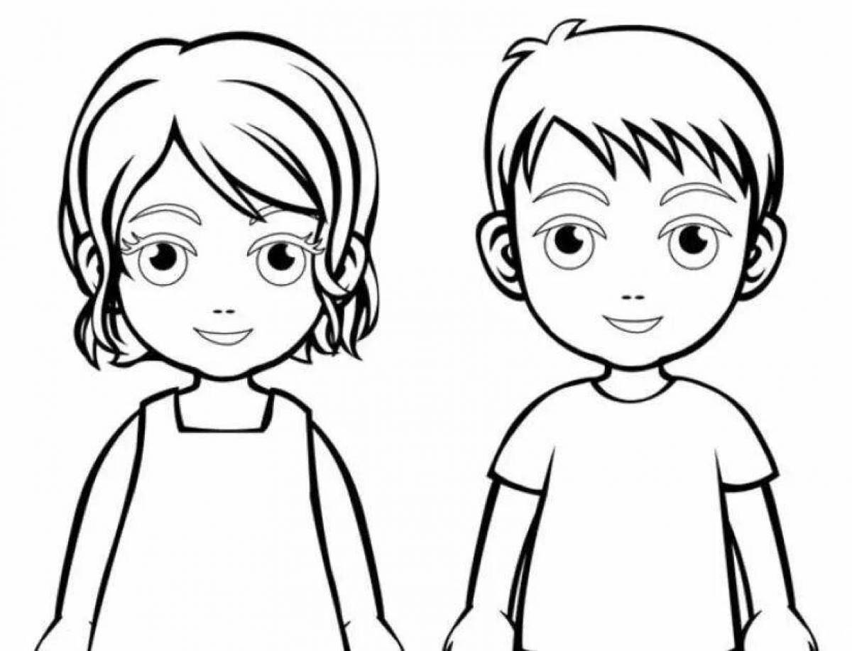 Раскраска для детей лицо мальчика и девочки