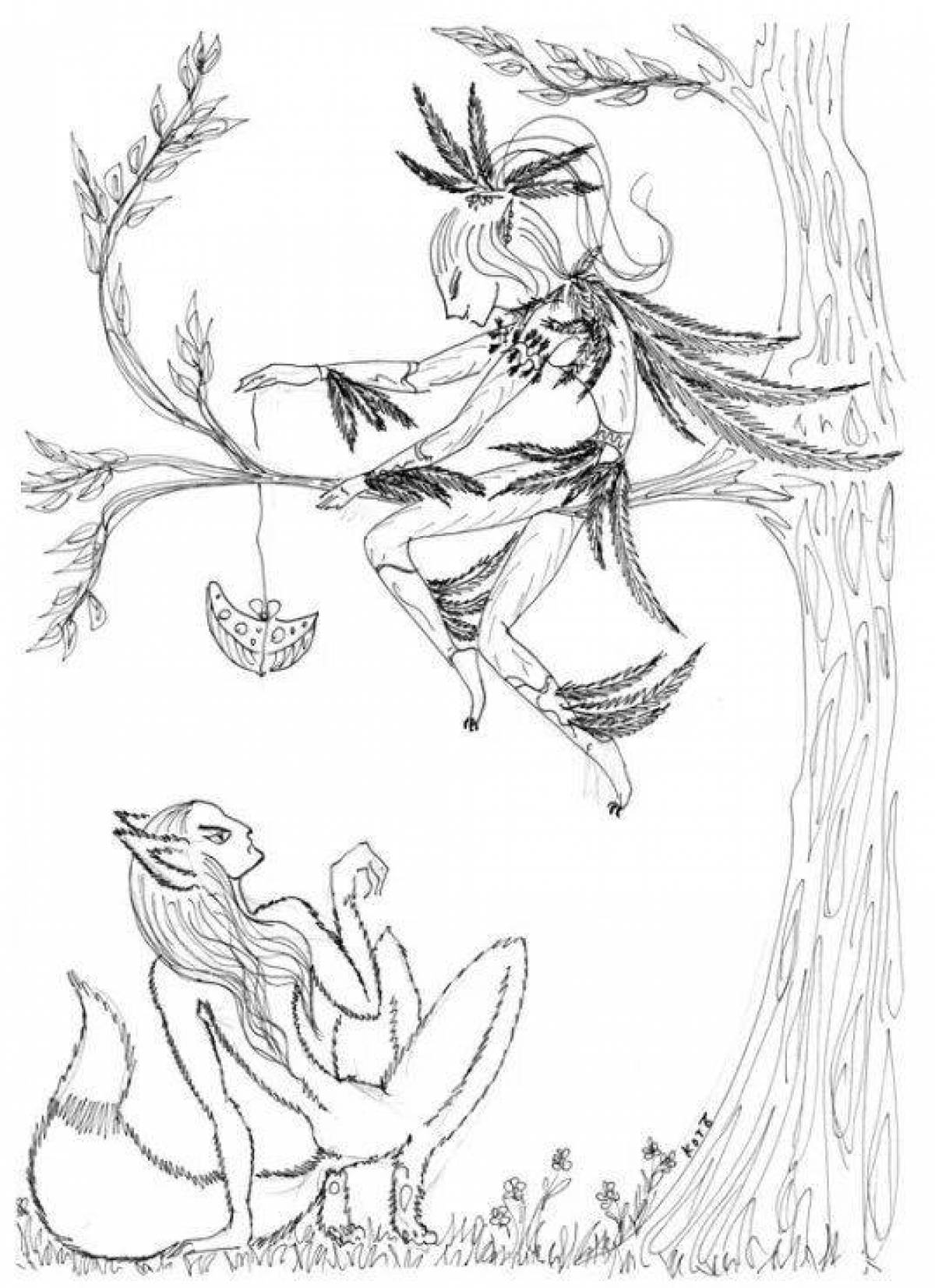 Ворона и лисица раскраска