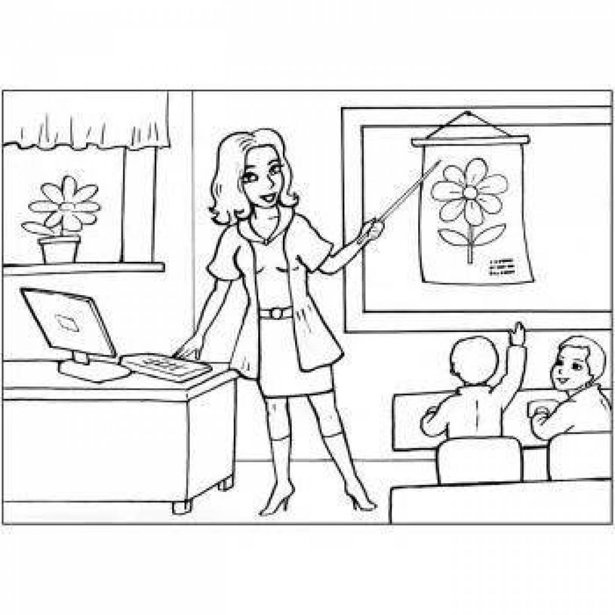 Coloring page enthusiastic teacher