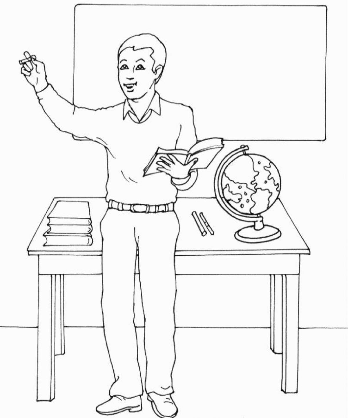 Focused Teacher Coloring Page