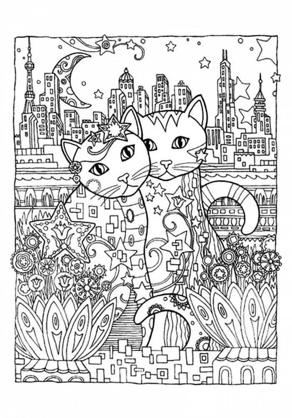 Serene coloring page complex cat