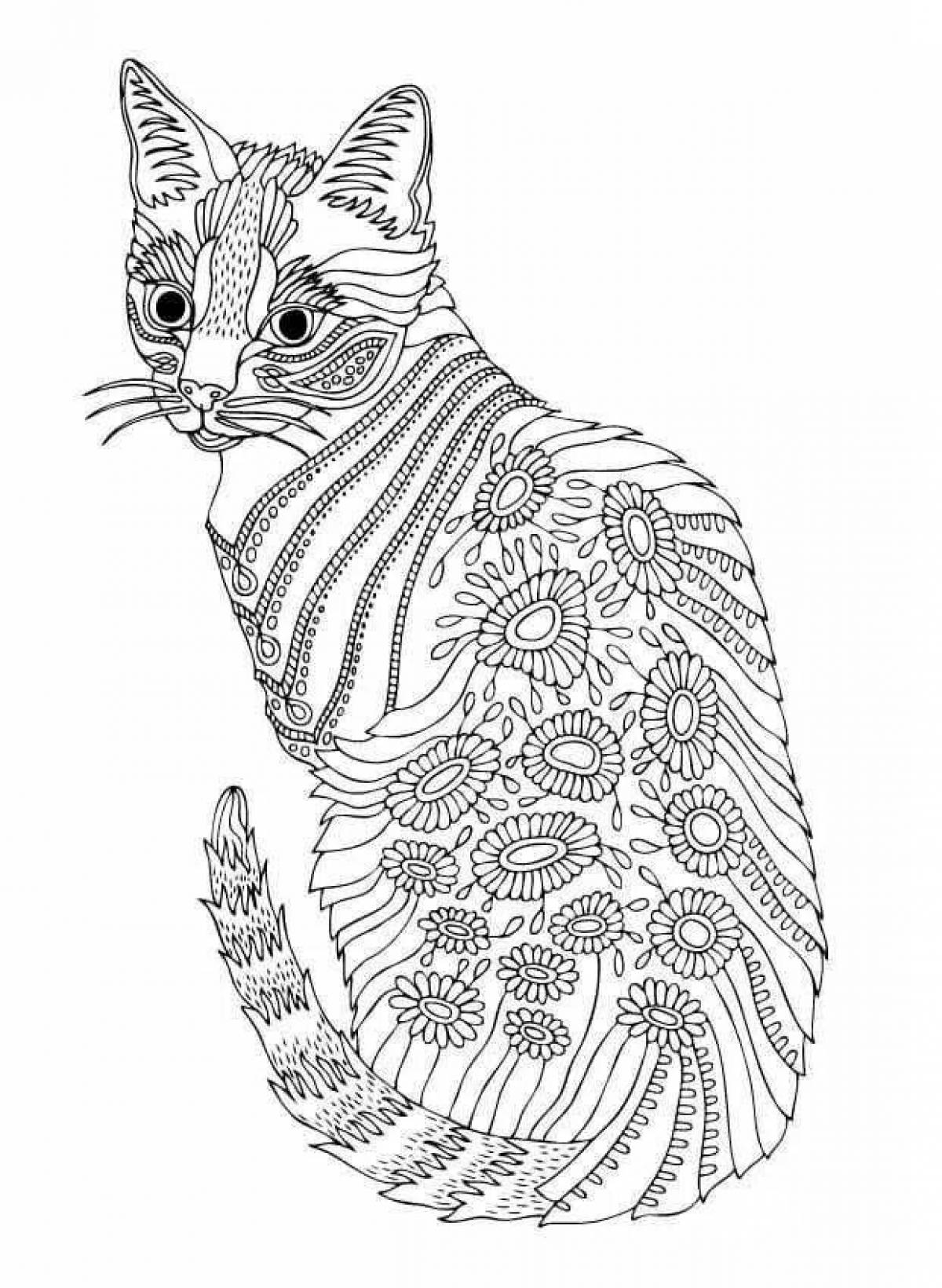 Комическая раскраска сложная кошка