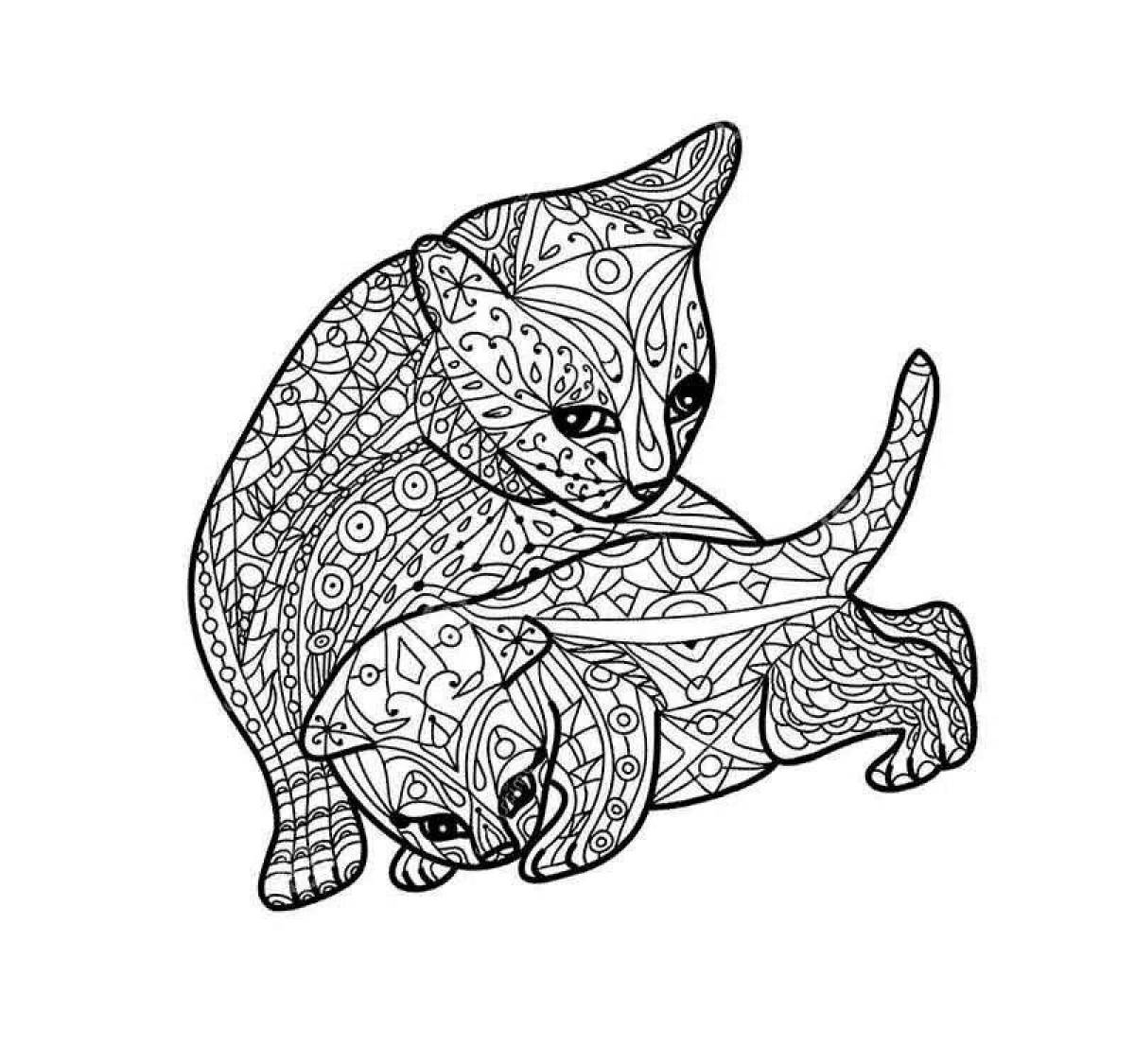 Остроумная раскраска сложная кошка