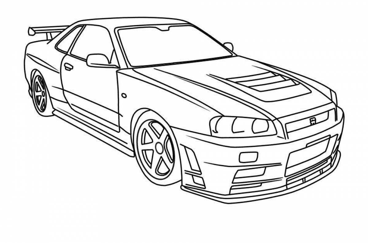 Intricate car tuning coloring page