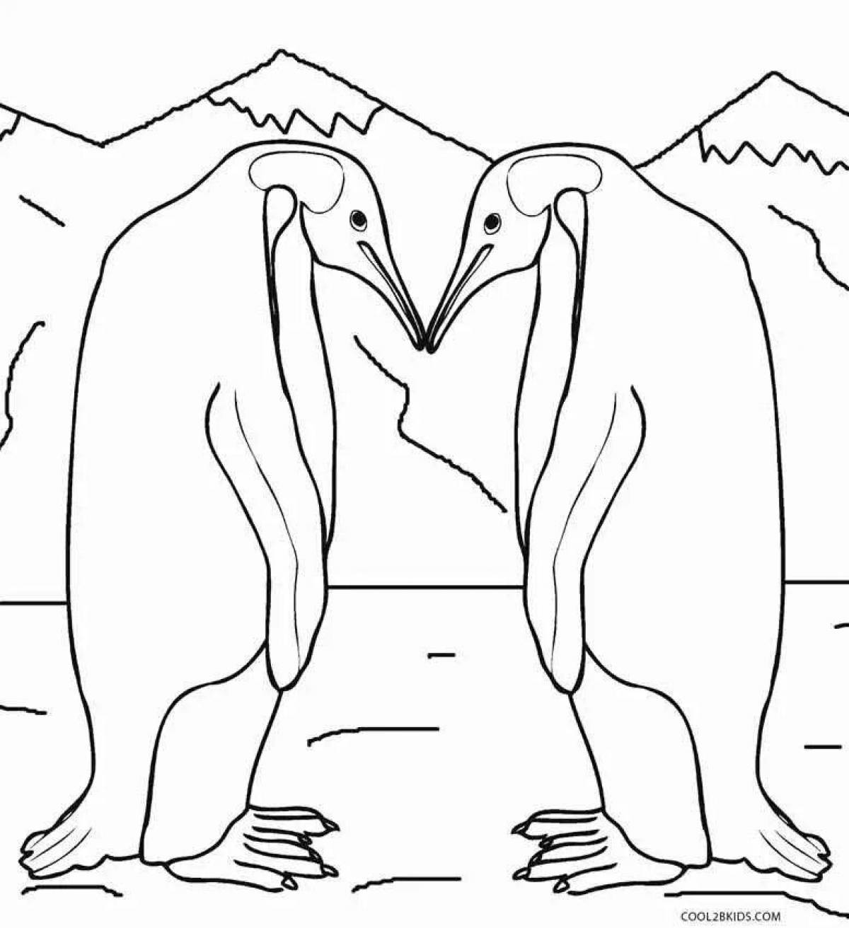 Красочная страница раскраски императорских пингвинов