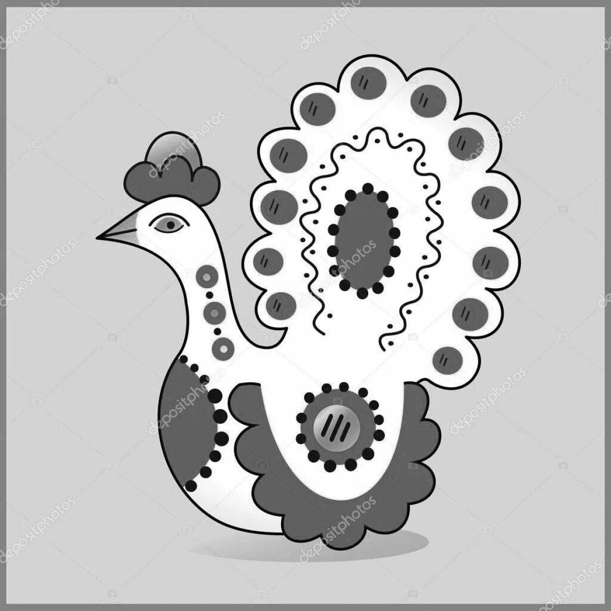 Coloring page joyful dymkovo rooster