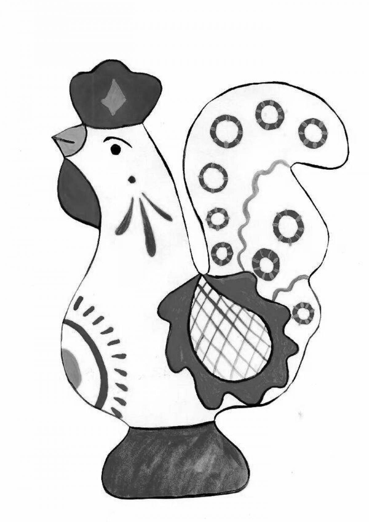 Coloring page charming dymkovo rooster