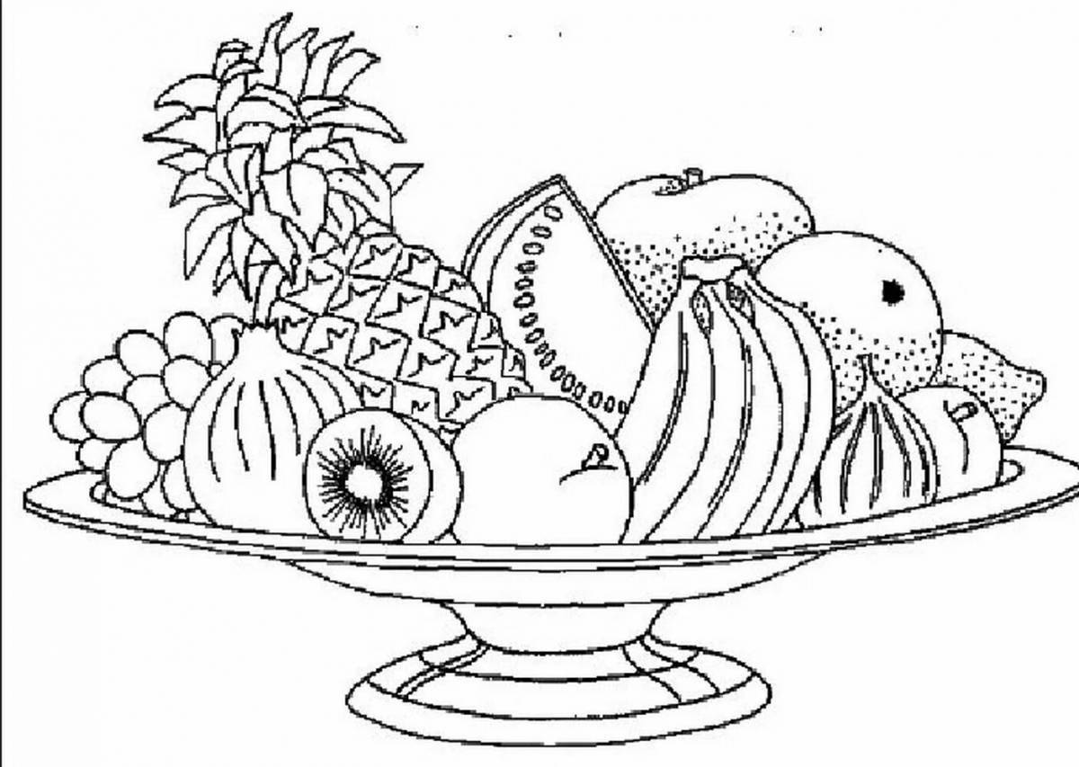 Coloring book appetizing fruit plate