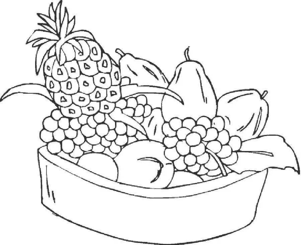 Раскраска тарелка сочных фруктов