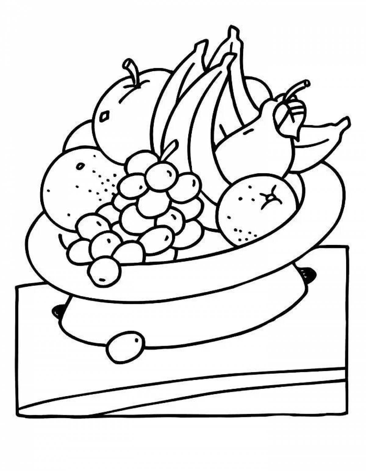 Tempting fruit plate coloring page