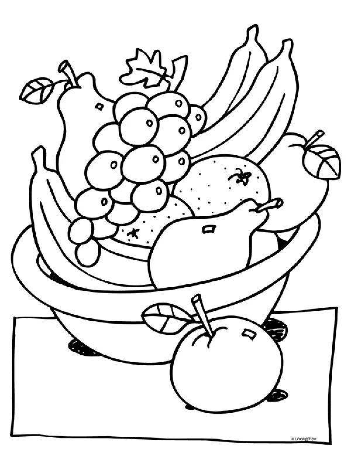 Colorful fruit plate coloring book