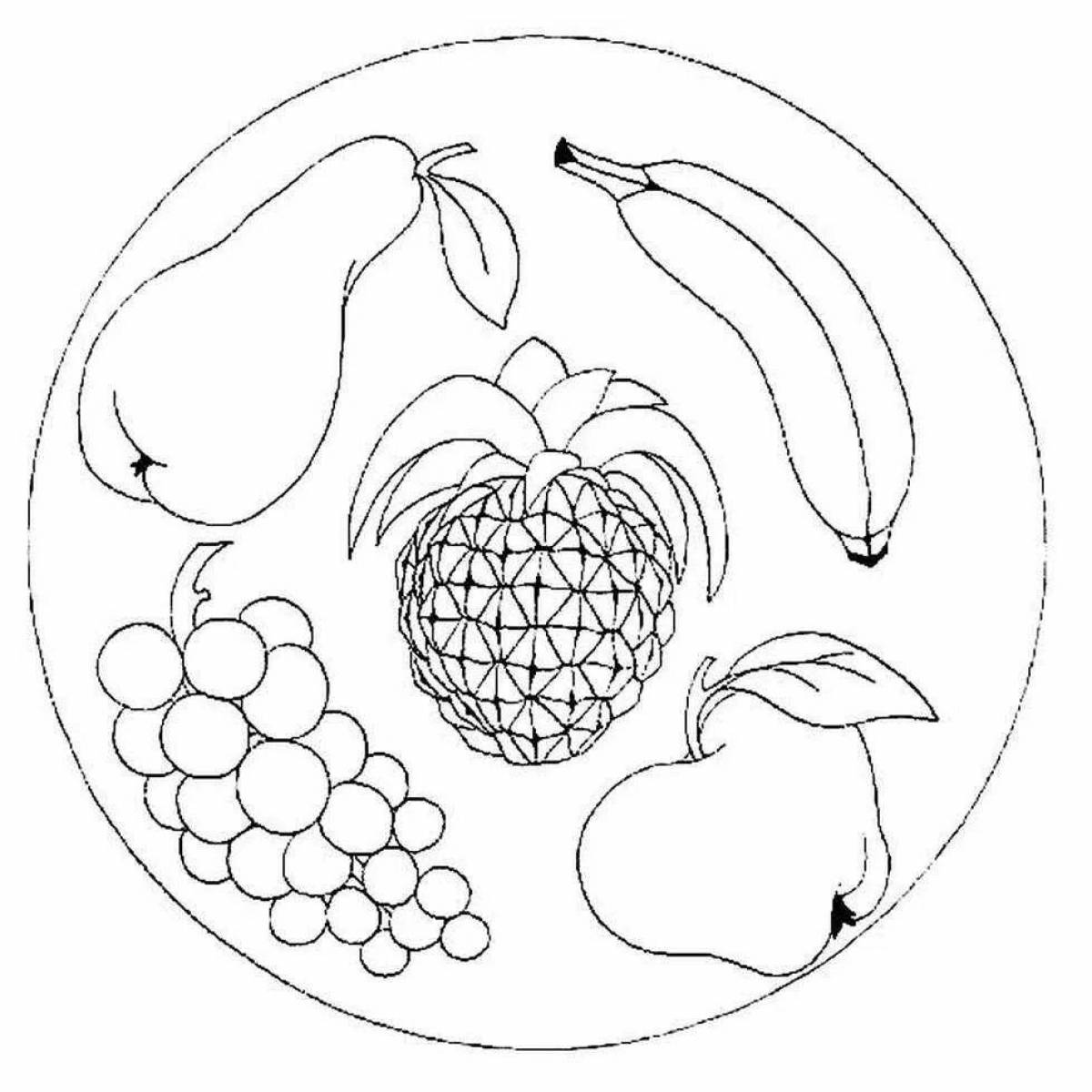 Playful fruit plate coloring page