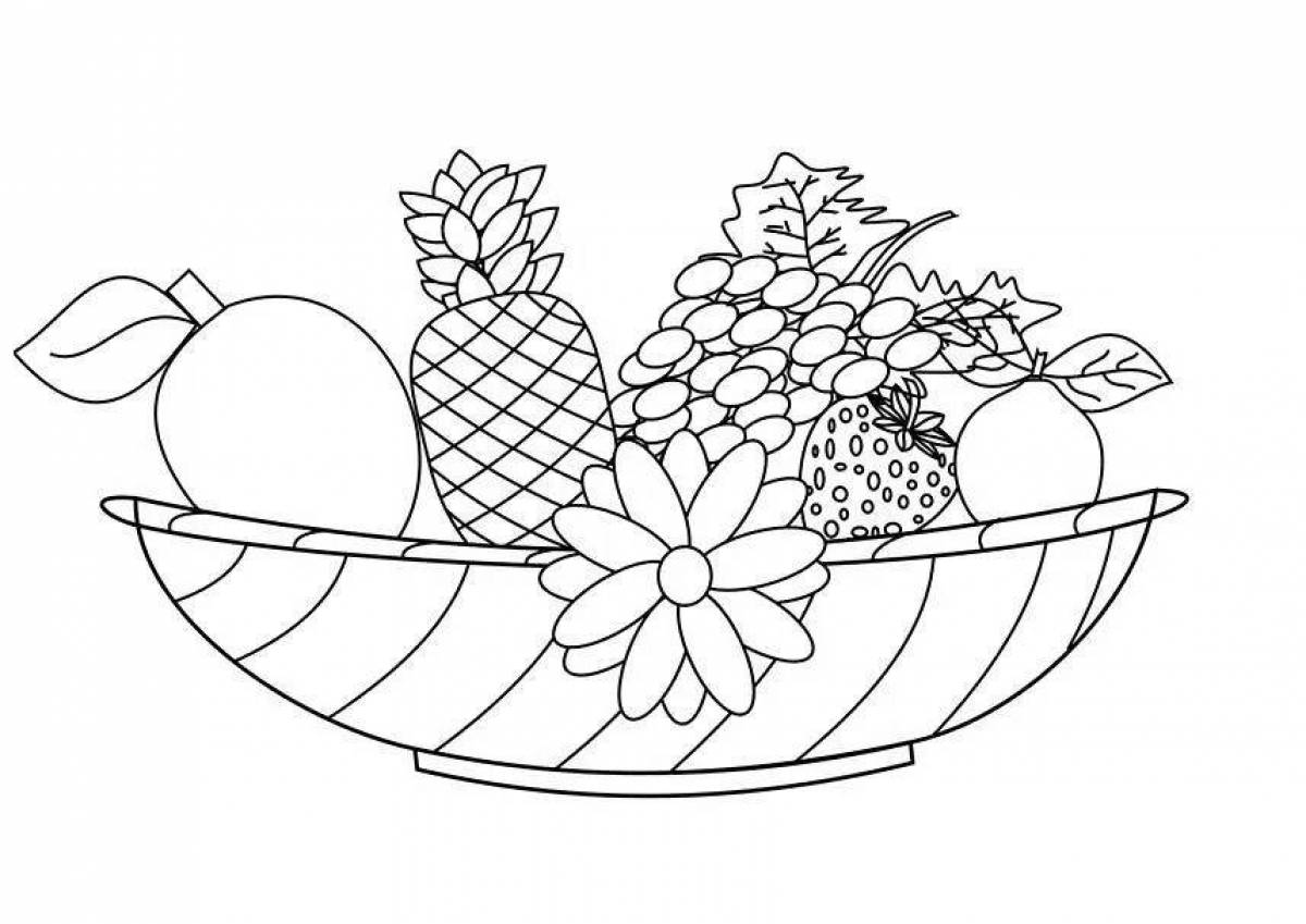 Уникальная страница раскраски фруктовой тарелки