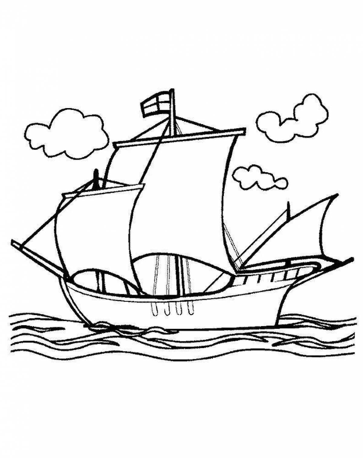 Coloring book shining sailboat for the little ones